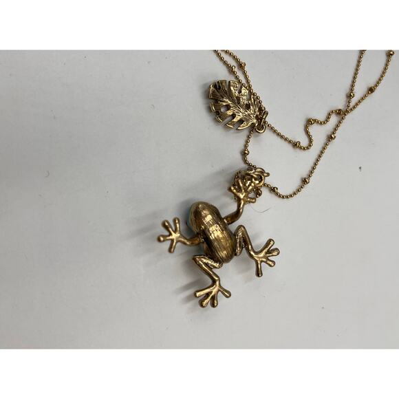 Betsey Johnson Teal & Gold
Frog Pendant Necklace Two-Row Necklace goldtone tree - Picture 10 of 11